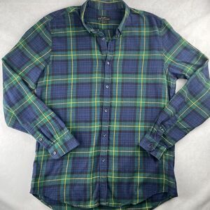 Zara Shirt Mens L Blue Green Plaid Long‎ Sleeve Button Up Flannel Casual Preppy